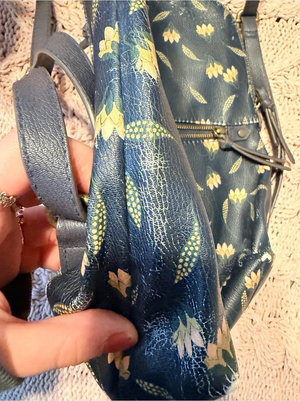 Sonoma Navy Floral Faux-Leather Backpack